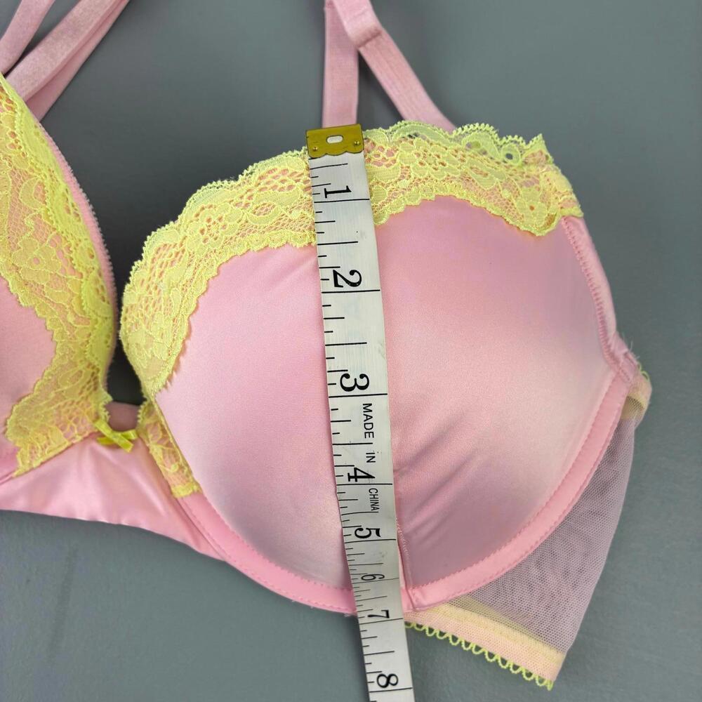 Victoria's Secret Tease Pink and Yellow Lace Trimmed Pushup Bra - Picture 8 of 8